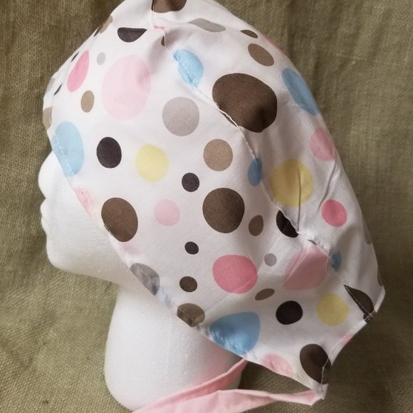 Polka Dots White, Pink & blue Surgical Scrub Cap - Picture 3 of 6
